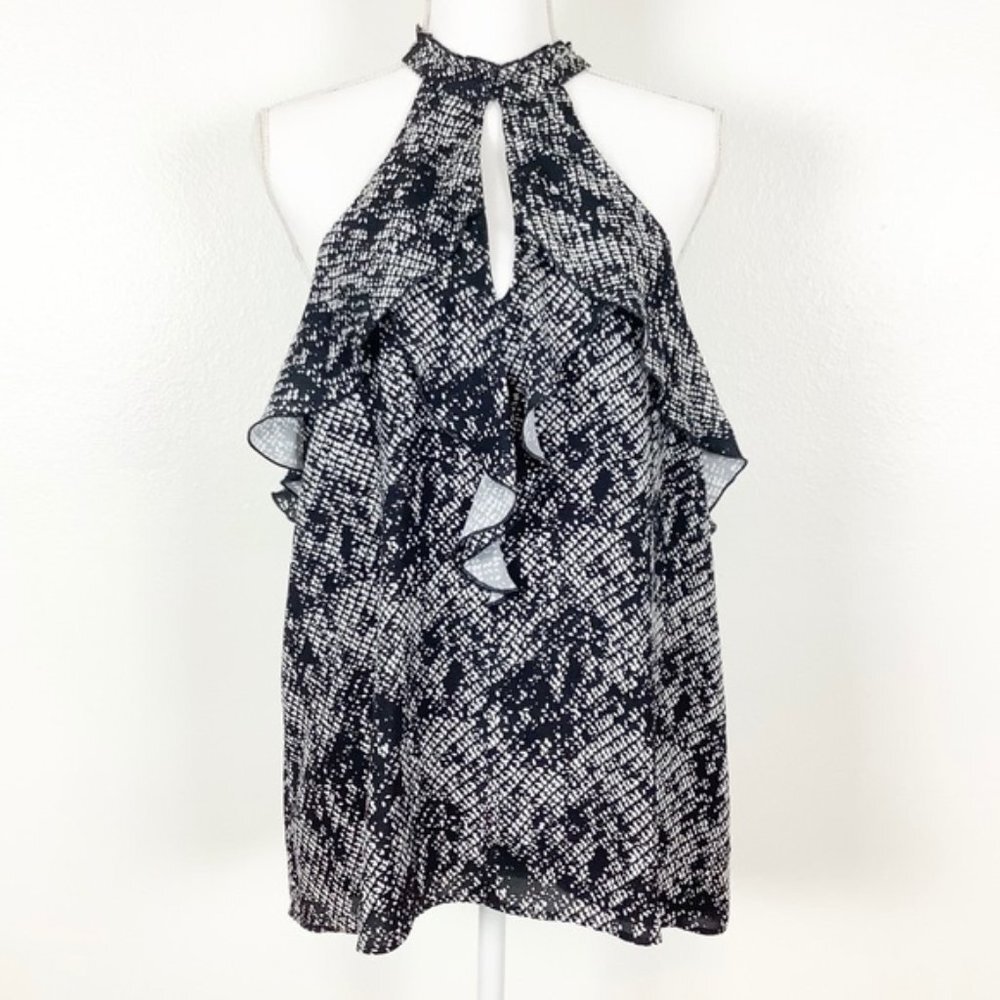 Parker Black & White Ruffled Halter Top